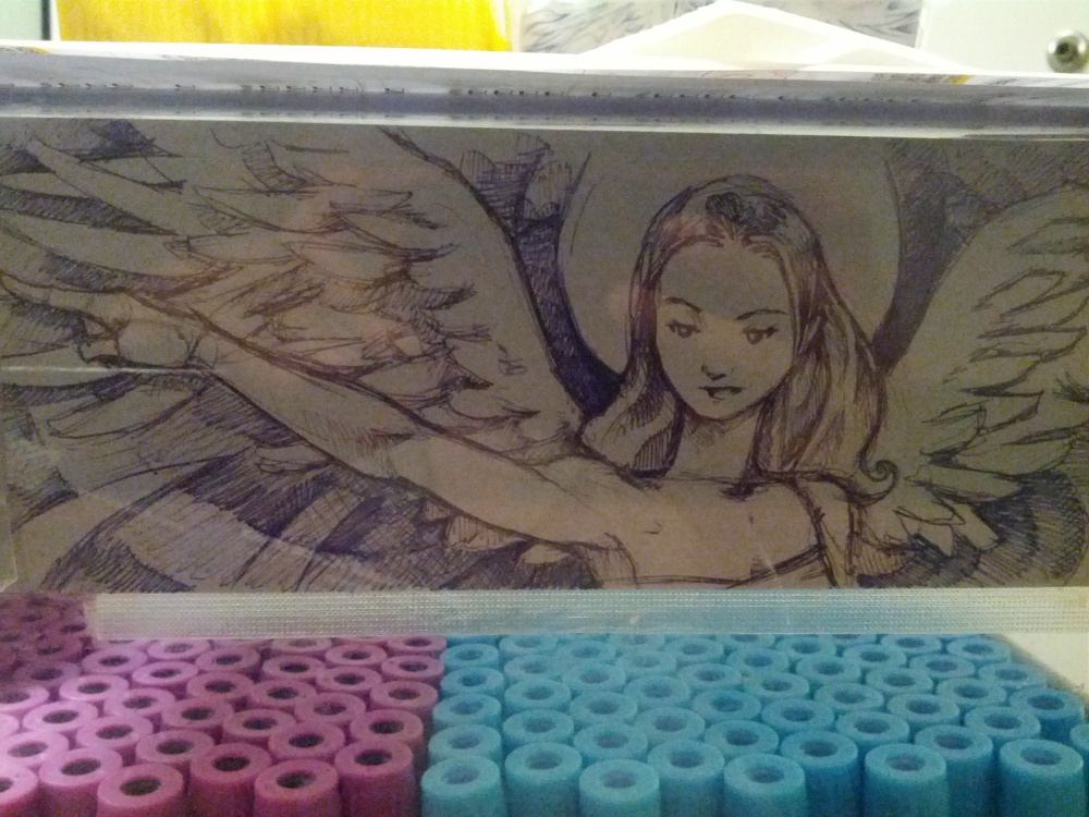 A drawing of an angel by a patient. Found on a blood test cart.